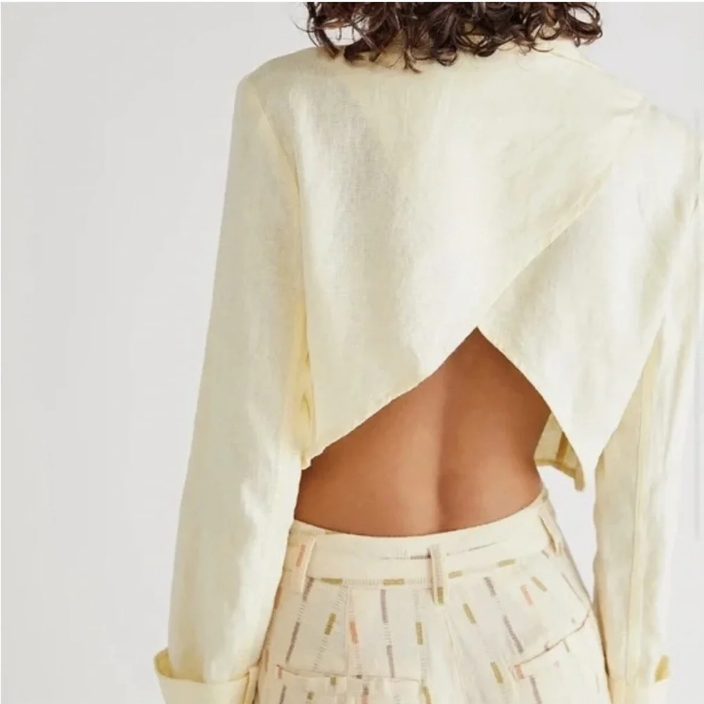 Free People Crossover Back Bennie Linen Double Breasted Blazer Butter Yellow